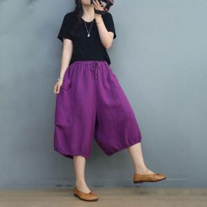 Solid Colors Linen Cropped Pants Wide Leg Gardening Pants