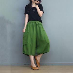 Solid Colors Linen Cropped Pants Wide Leg Gardening Pants