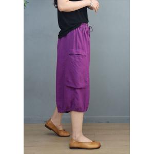 Solid Colors Linen Cropped Pants Wide Leg Gardening Pants