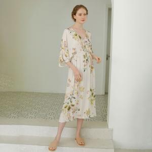 High Waist Floral Silk Sleep Dress V-Neck Summer Pajamas Dress