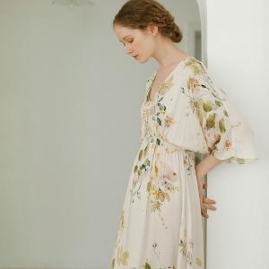 High Waist Floral Silk Sleep Dress V-Neck Summer Pajamas Dress