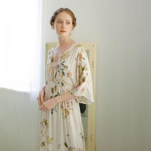 High Waist Floral Silk Sleep Dress V-Neck Summer Pajamas Dress