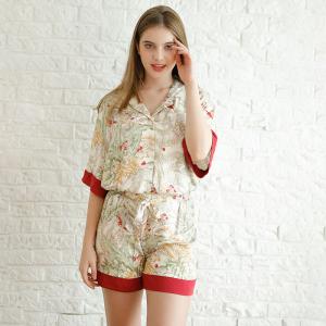 Flowers and Leaf Short Sleeves Pajamas Shirt and Shorts