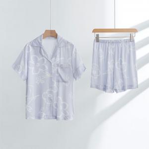 White Flowers Silky Blue Short Sleepwear Sets