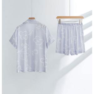 White Flowers Silky Blue Short Sleepwear Sets