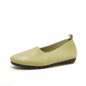 Casual Style Low Top Granny Flats Cowhide Leather Handmade Shoes