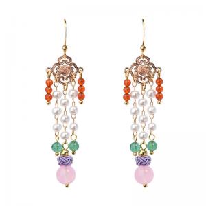 Oriental Fashion Long Beading Earrings Pearl Pendant Earrings