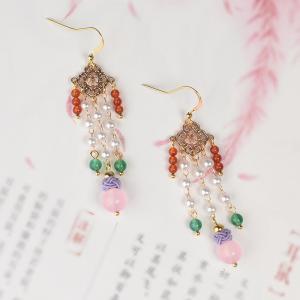 Oriental Fashion Long Beading Earrings Pearl Pendant Earrings