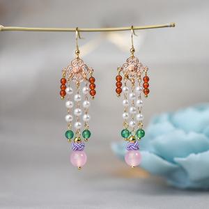 Oriental Fashion Long Beading Earrings Pearl Pendant Earrings