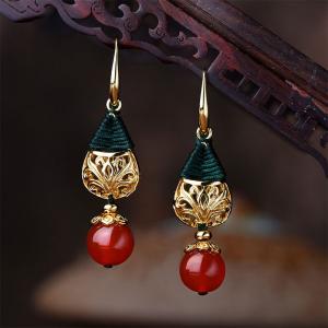 Traditional Red Agate Ethnic Earrings