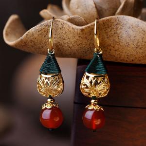 Traditional Red Agate Ethnic Earrings