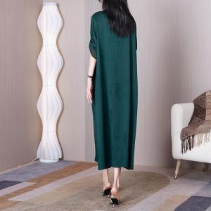 Chinese Frog Button Green Dress Loose Jacquard Elegant Dress