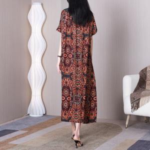 Folk Totem Printed Travel Dress High Waist Summer Dress