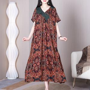 Folk Totem Printed Travel Dress High Waist Summer Dress