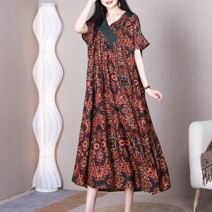 Folk Totem Printed Travel Dress High Waist Summer Dress