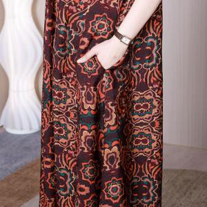 Folk Totem Printed Travel Dress High Waist Summer Dress