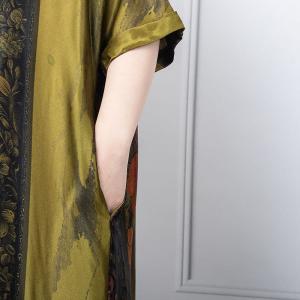 Chinese Peony Silky Caftan Dress Midi Loose Elegant Dress