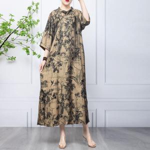 Landscape Painted Silk Caftan Elegant Boho Tropical Dress