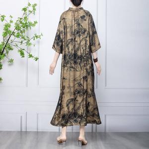 Landscape Painted Silk Caftan Elegant Boho Tropical Dress