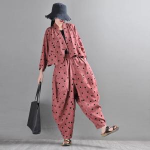 Black Polka Dot Linen Jacket Frog Buttons Designer Outfits