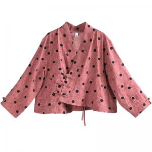 Black Polka Dot Linen Jacket Frog Buttons Designer Outfits