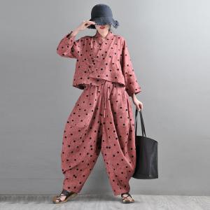 Embroidery Polka Dot Harem Pants Linen Customized Trousers