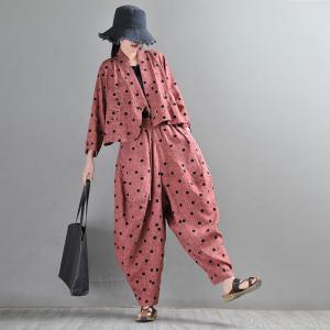 Embroidery Polka Dot Harem Pants Linen Customized Trousers