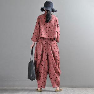 Embroidery Polka Dot Harem Pants Linen Customized Trousers