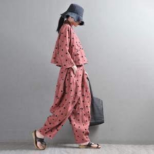 Embroidery Polka Dot Harem Pants Linen Customized Trousers