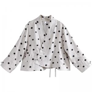 Chinese Buttons Linen Designer Jacket Embroidery Dotted Jacket