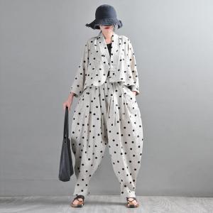 Black Dotted Embroidery Harem Pants Linen Customized Pants