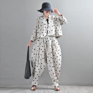 Black Dotted Embroidery Harem Pants Linen Customized Pants
