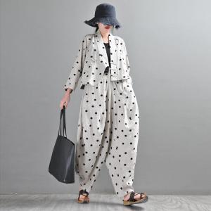 Black Dotted Embroidery Harem Pants Linen Customized Pants