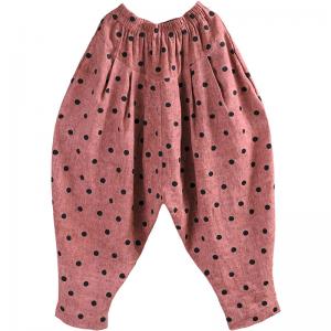 Black Dotted Embroidery Harem Pants Linen Customized Pants