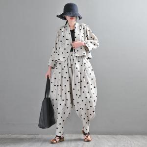 Black Dotted Embroidery Harem Pants Linen Customized Pants