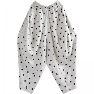 Black Dotted Embroidery Harem Pants Linen Customized Pants