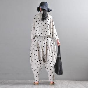 Black Dotted Embroidery Harem Pants Linen Customized Pants