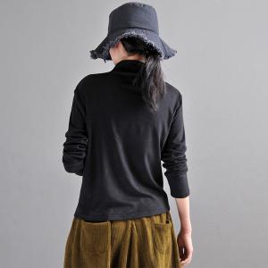 Long Sleeves Mock Neck T-shirt Pleated Basic Tee