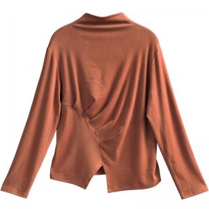 Long Sleeves Mock Neck T-shirt Pleated Basic Tee