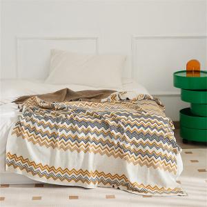 Wave Patterned Cotton Throw Cozy Couch Blanket for All Season