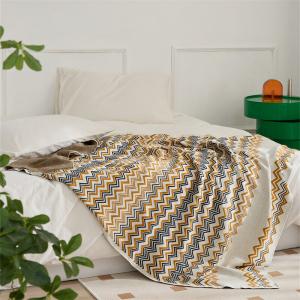 Wave Patterned Cotton Throw Cozy Couch Blanket for All Season