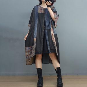 Floral Patchwork Denim Cocoon Dress Plus Size Short Dress