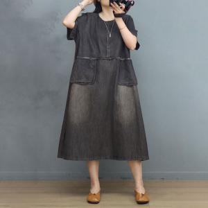 Empire Waist Soft Denim Dress Stone Wash Swing Dress