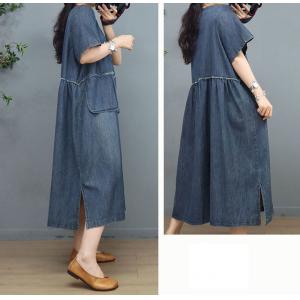 Empire Waist Soft Denim Dress Stone Wash Swing Dress