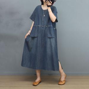 Empire Waist Soft Denim Dress Stone Wash Swing Dress