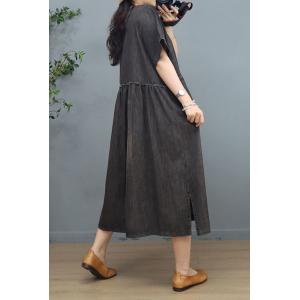 Empire Waist Soft Denim Dress Stone Wash Swing Dress