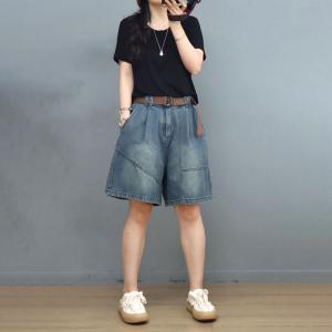 Summer Wide Leg Jorts Straight Leg Stone Wash Jean Shorts