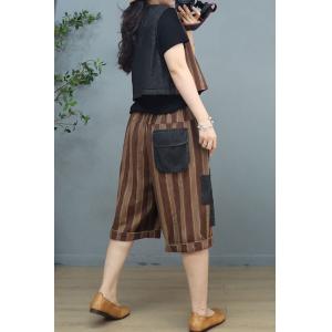 Folk Totem Striped Pattern Vest with Cotton Linen Cropped Pants