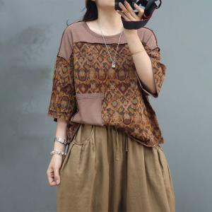 Ethnic Printed Casual Tee Oversized Cotton T-shirt for Women