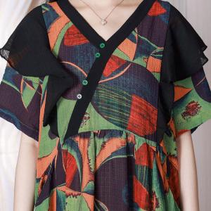 Abstract Pattered Flouncing Dress Loose Silk Cruise Wear